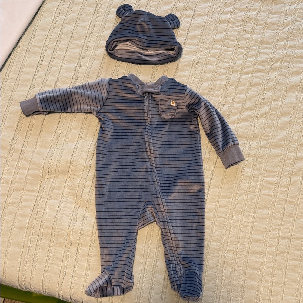 Carters Baby Striped Footed One-Piece with Hat
